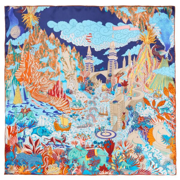 Silketørklæde, Chinese Sea - 90x90 cm.