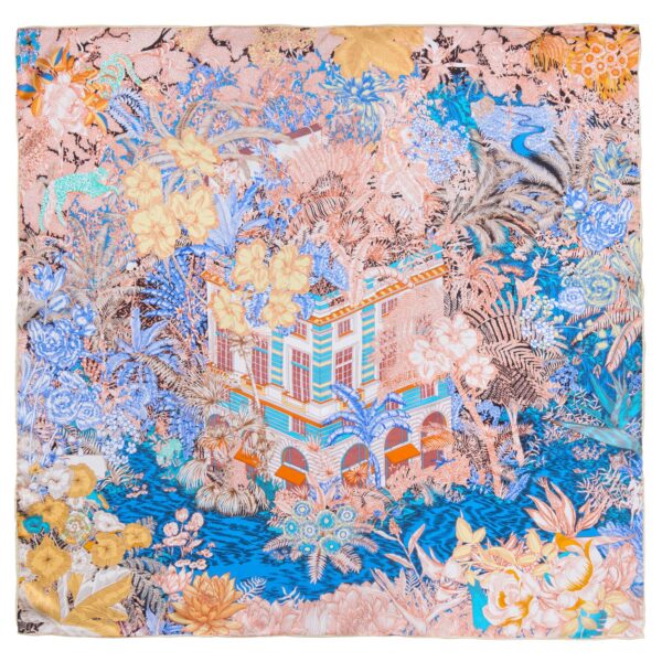 Silketørklæde, Jungle blue - 90x90 cm.