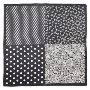 Silketørklæde, Black white paisley - 50x50 cm.